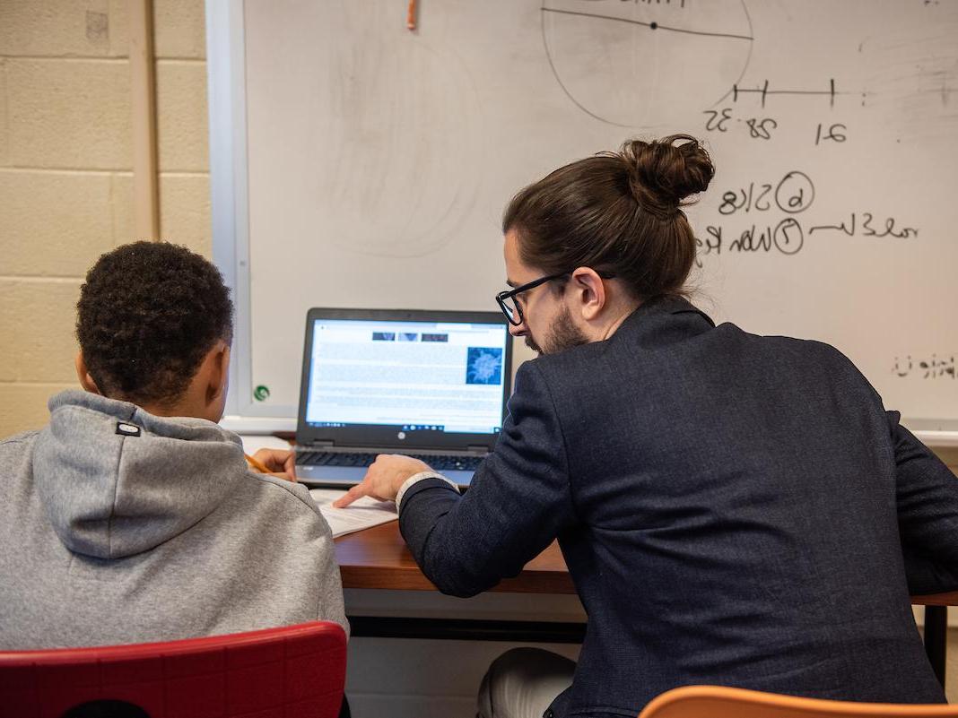 Student teacher in a classroom